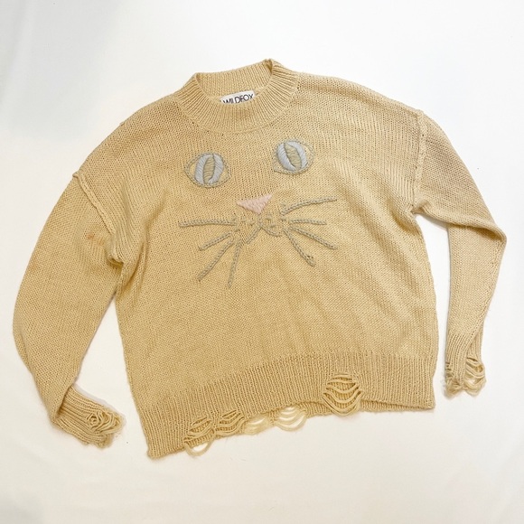 Wildfox Cat Face Whiskers Peach Sweater sz S - Picture 4 of 9